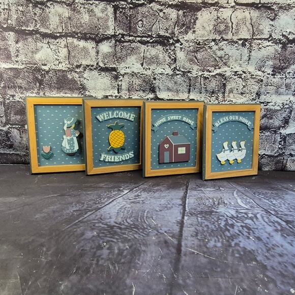 Vintage Habersnam Country Sign Collection Wood Framed Made in Taiwan - Picture 1 of 10